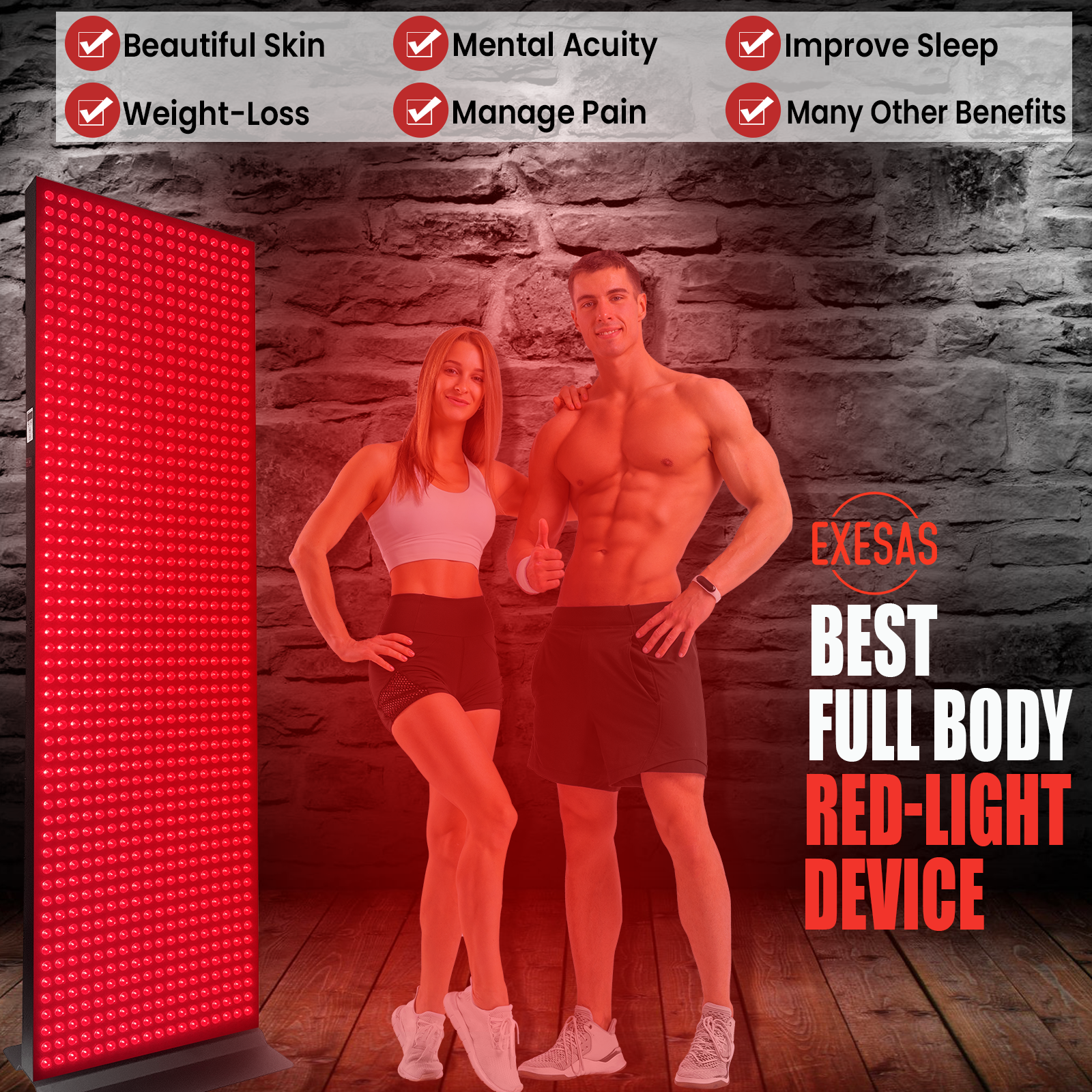 EXESAS 1008 LED, 5040W Dual-Chip, Red Light Therapy Device for Full Body, 4-Wavelengths Infrared LED Panel for Skin, Weight, Pain, Wellness