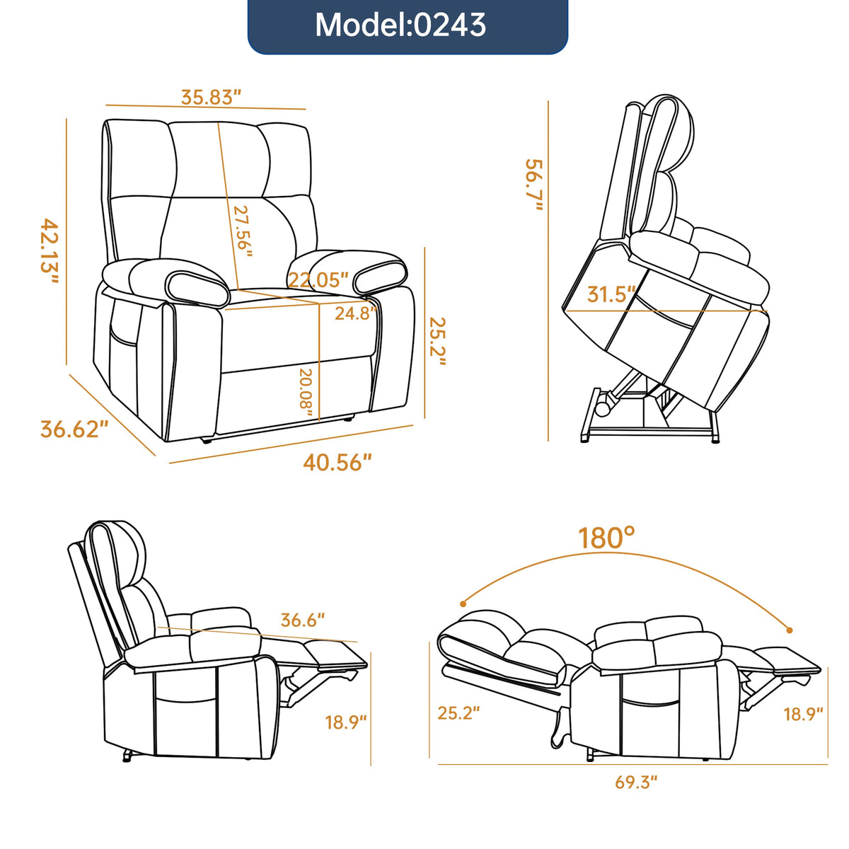 Black Leatheraire Heat Massage Dual Motor Recliner